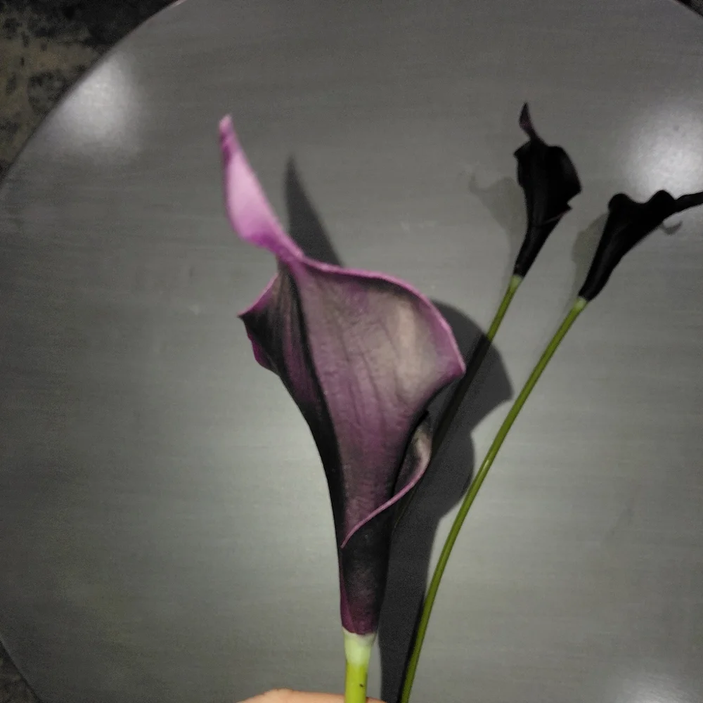 Bundle Of 3 Real Touch Faux Calla Lily Stem –Dark Purple 20.9″ Amoria Bloom